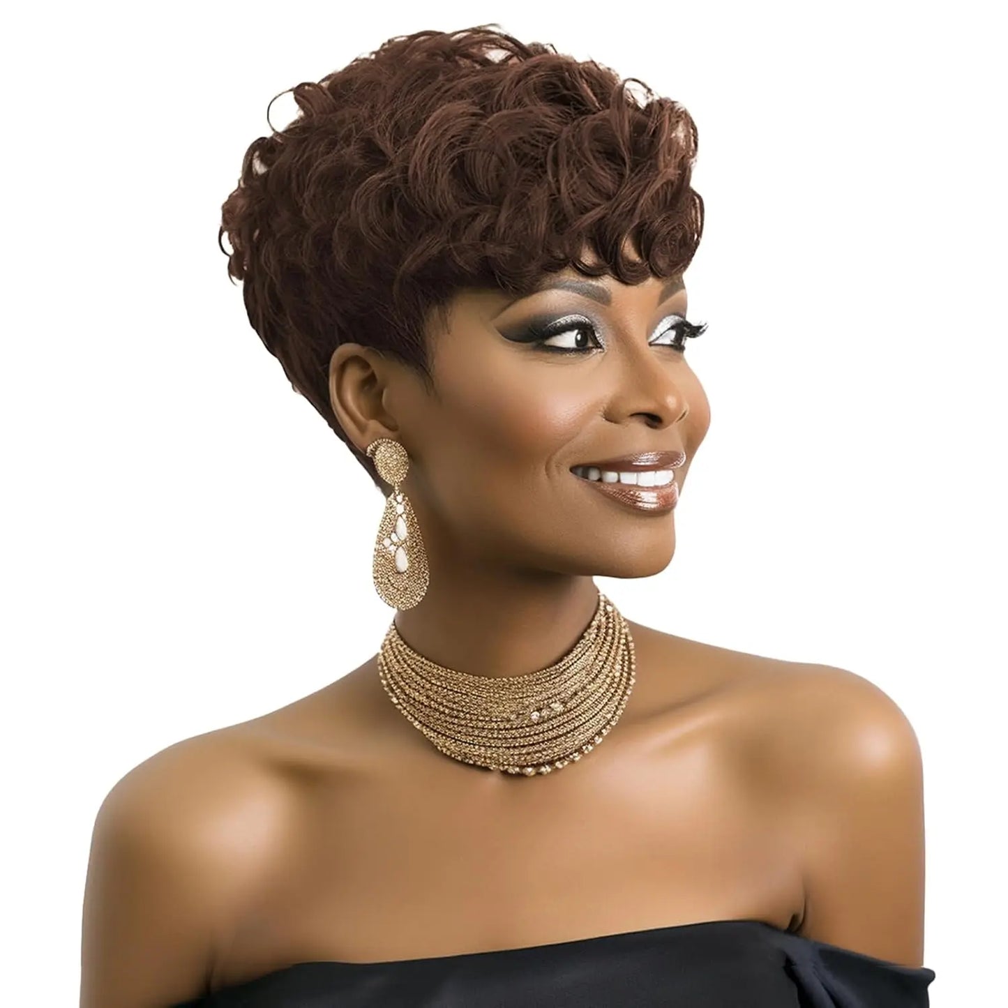 Short Elf Wig with Bangs for Black Women