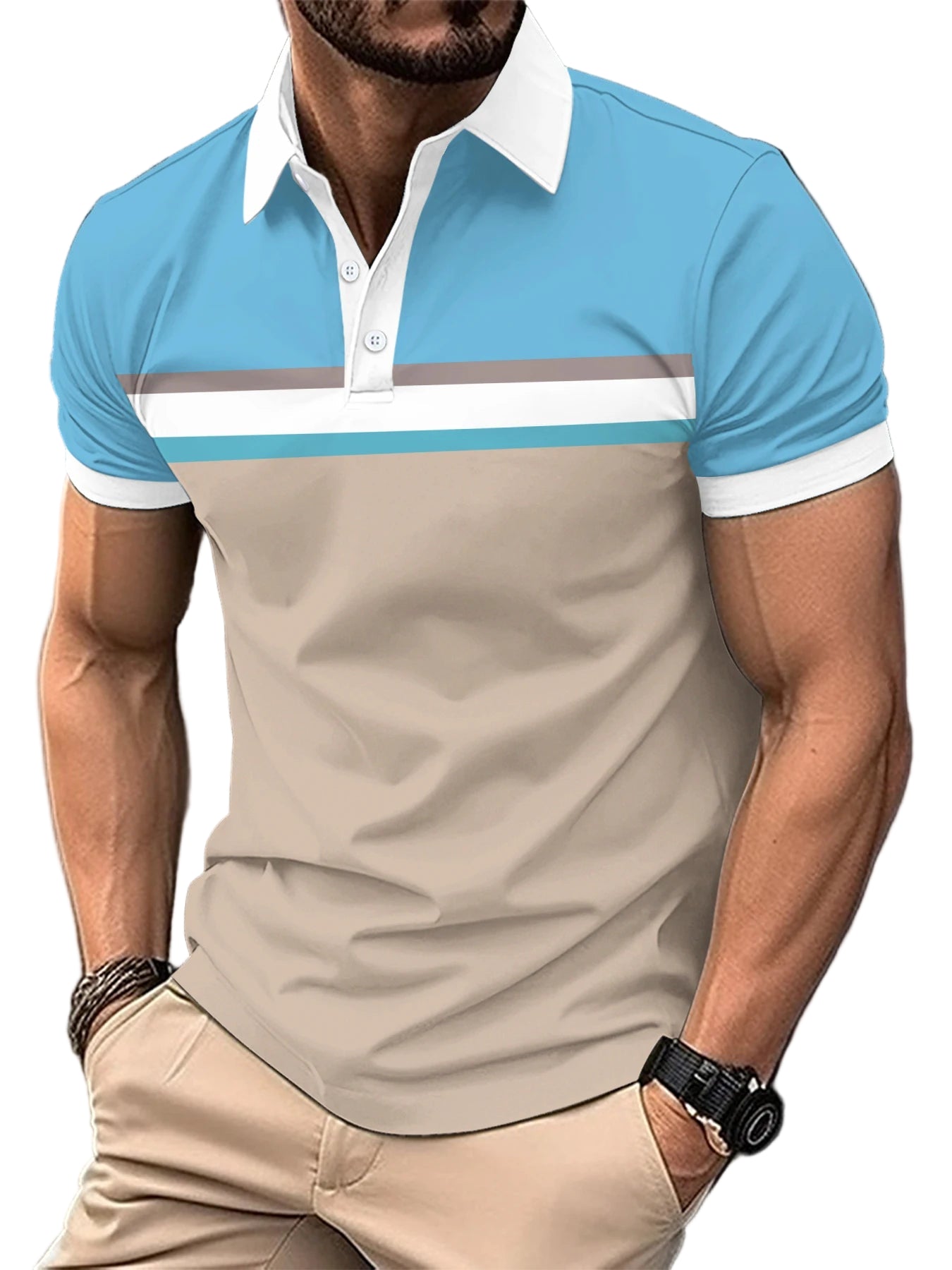 Men’s Striped Short Sleeve Polo Shirt