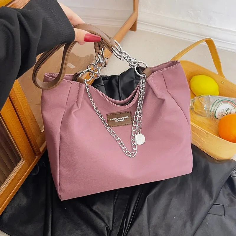 Nylon Large Capacity Tote Bag with chain