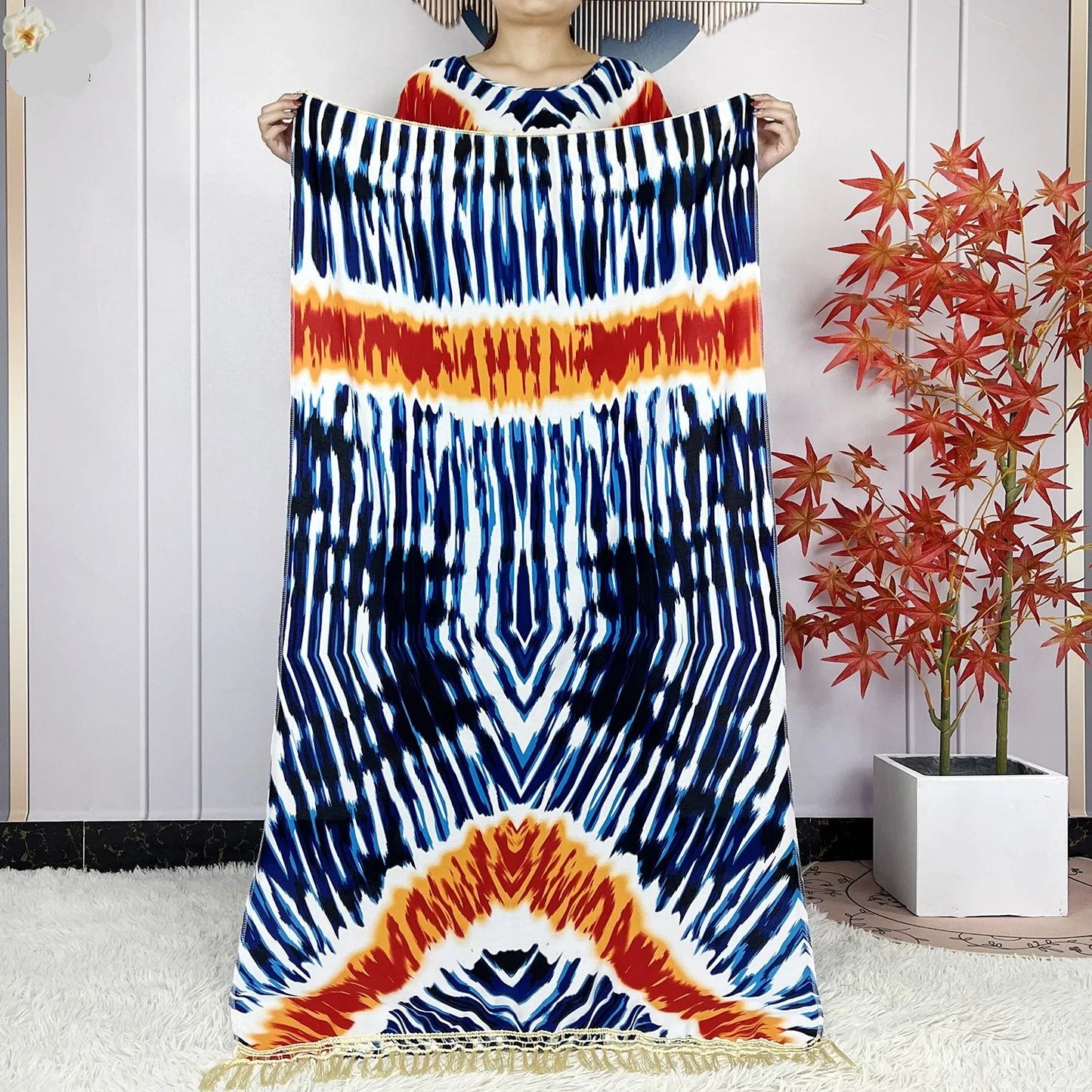 African Tie-Dye Dashiki Abaya Dress with Scarf