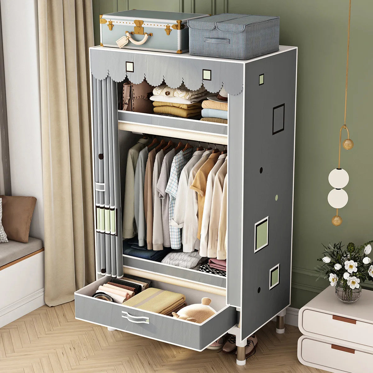 Stainless Steel Wardrobe Closet with Dustproof Cover