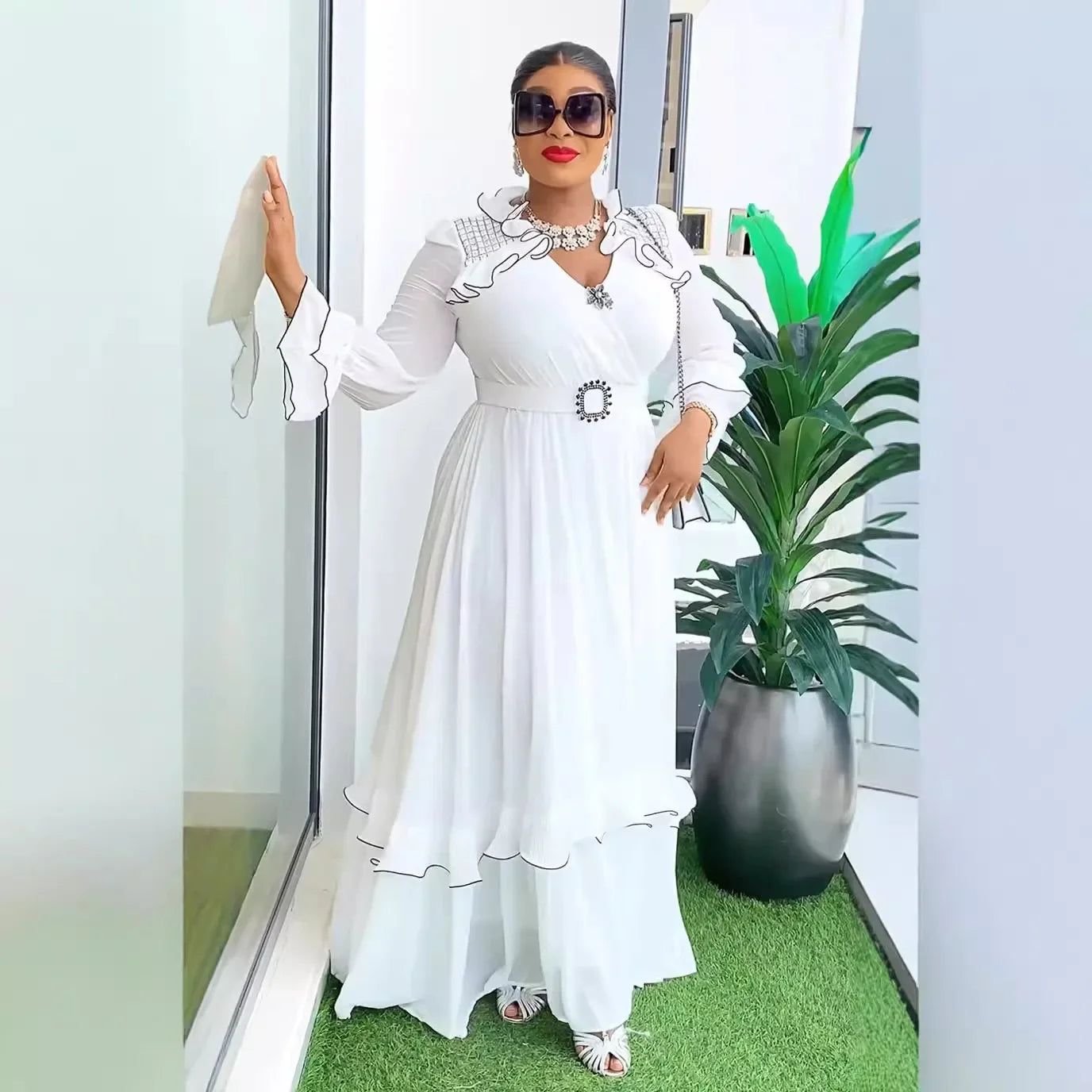 Lenis Elegant Chiffon Maxi Dress Outfit