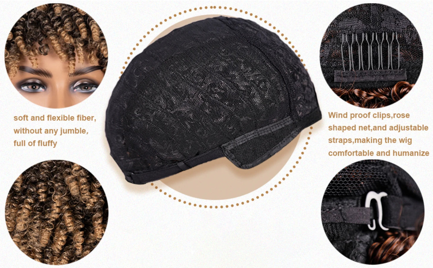 Short Kinky Curly Afro Wig with Bangs