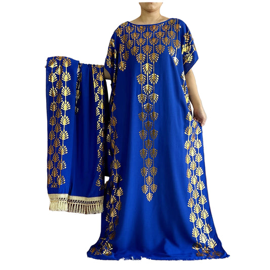Women Dubai Print Caftan Dress with Headscarf