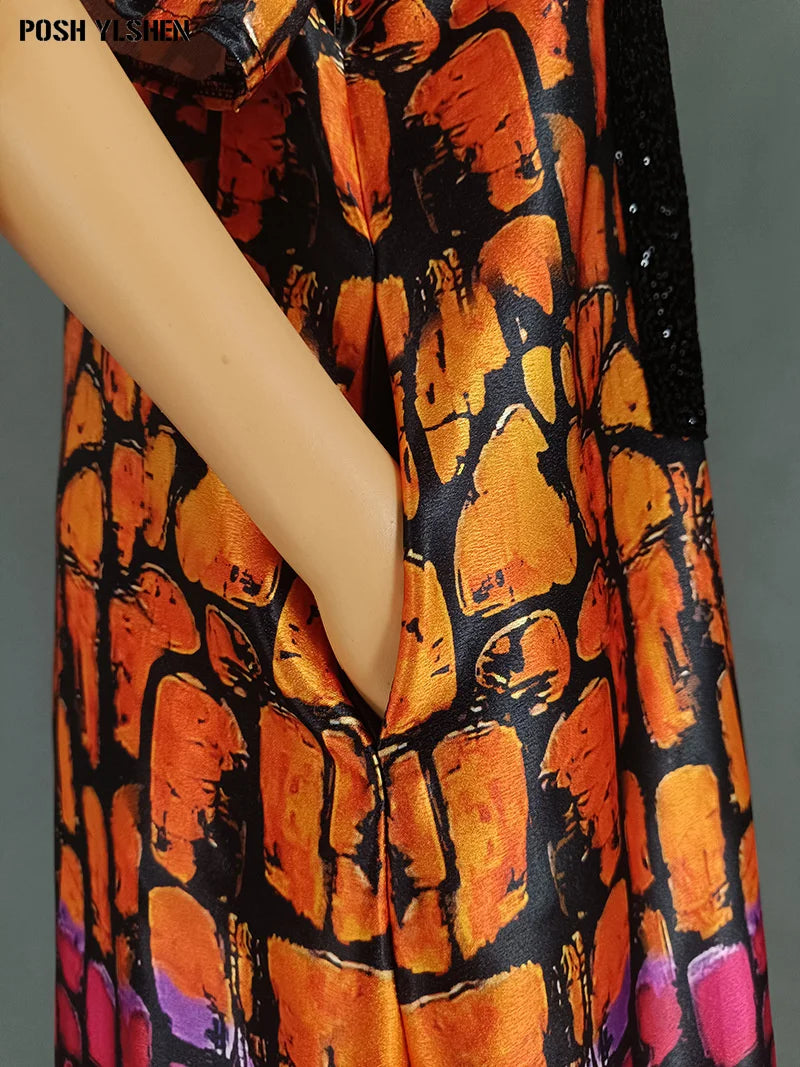 Plus Size African Abaya Dress with Sequins