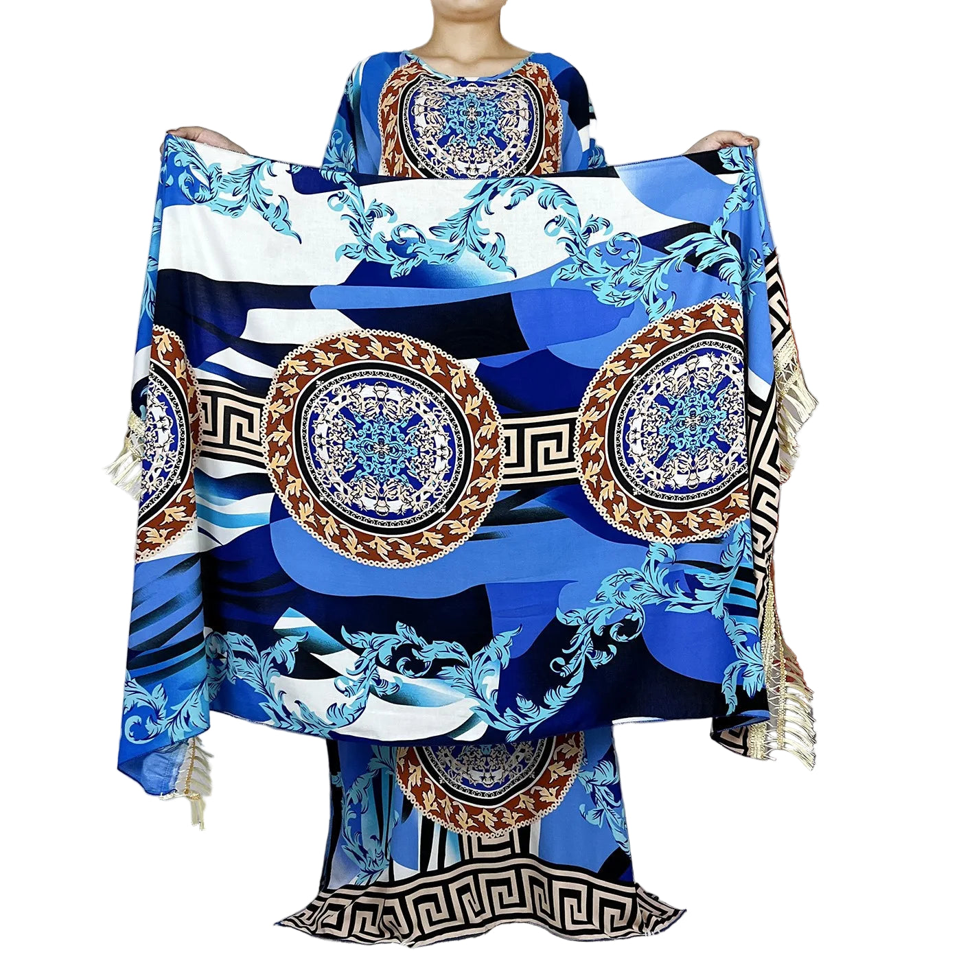 Elegant Loose fit Printed Caftan Dress with scarf