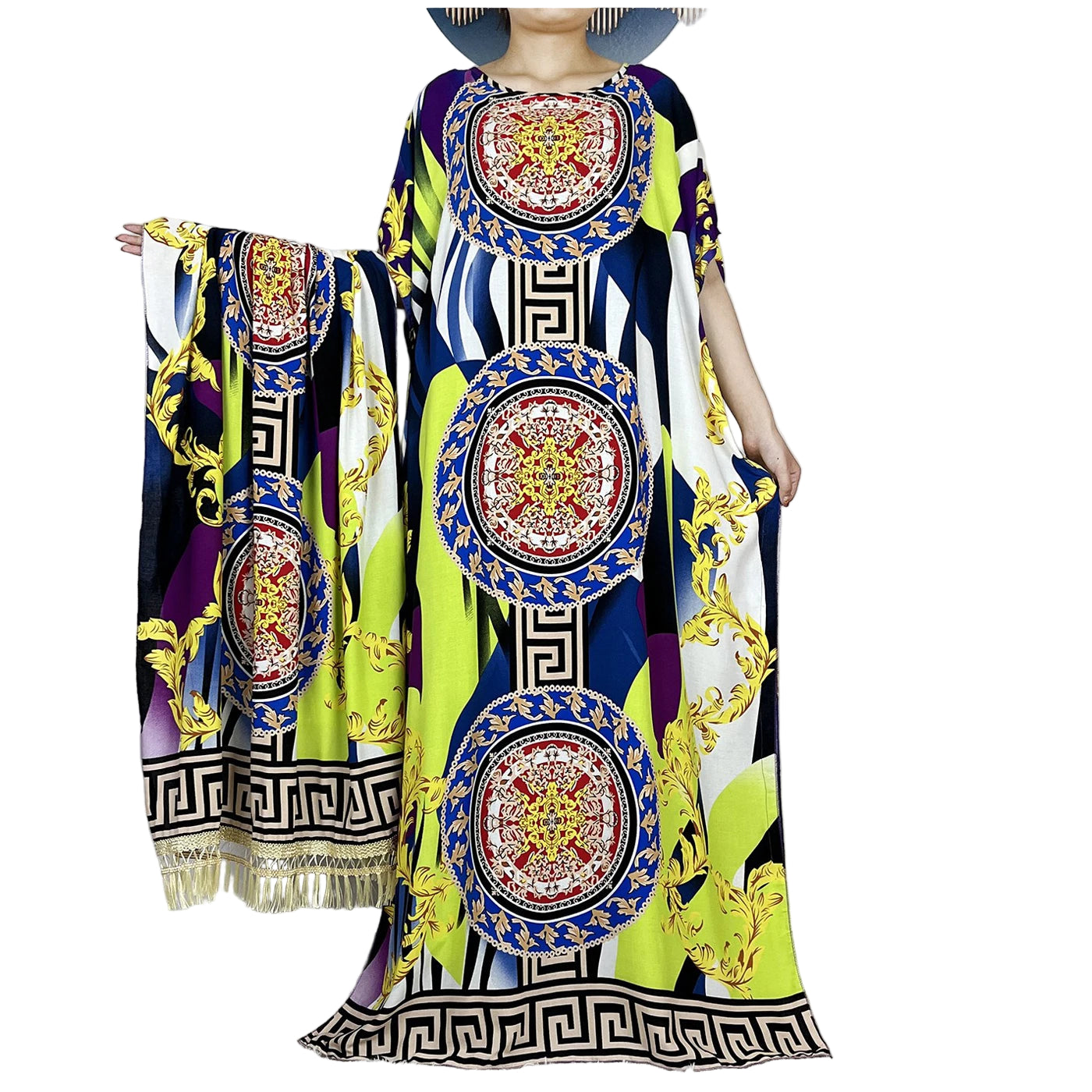 Elegant Loose fit Printed Caftan Dress with scarf