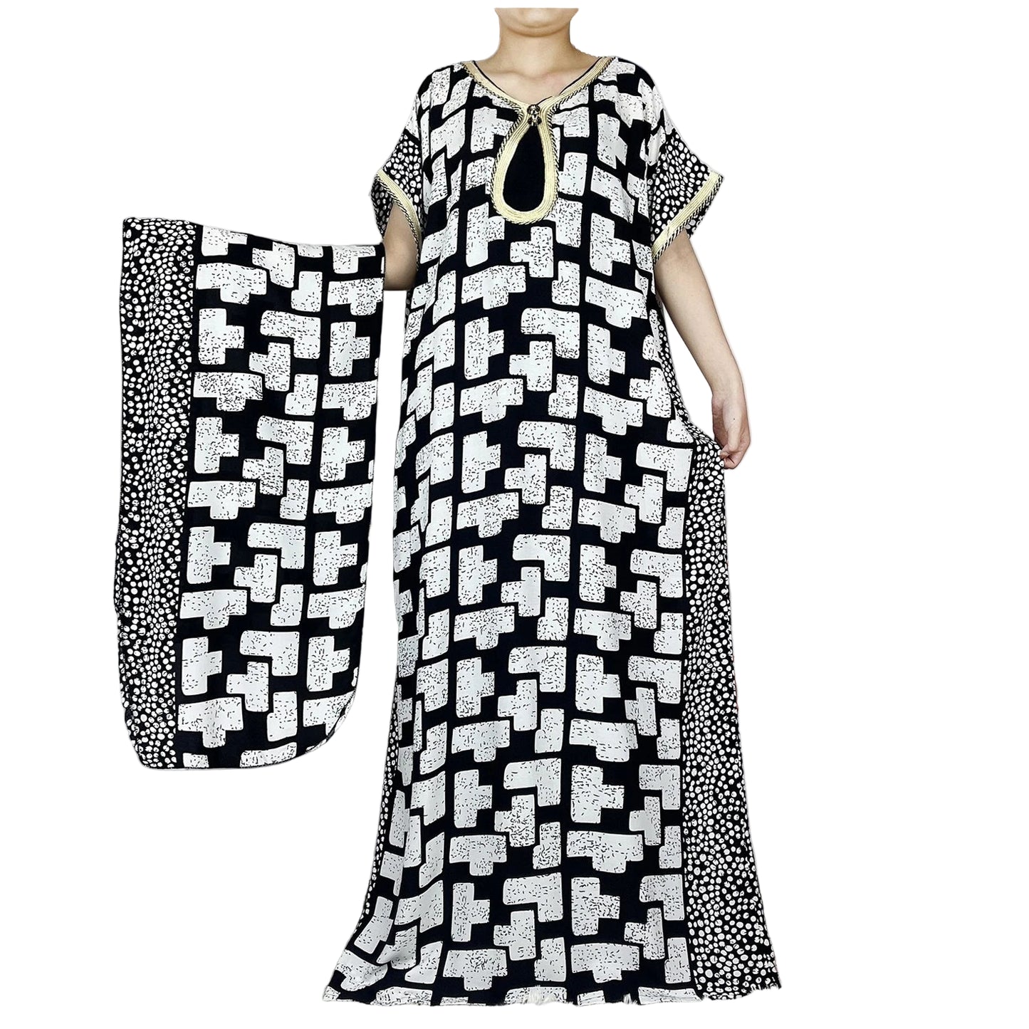 Women Cotton Loose Maxi Dress with Scarf