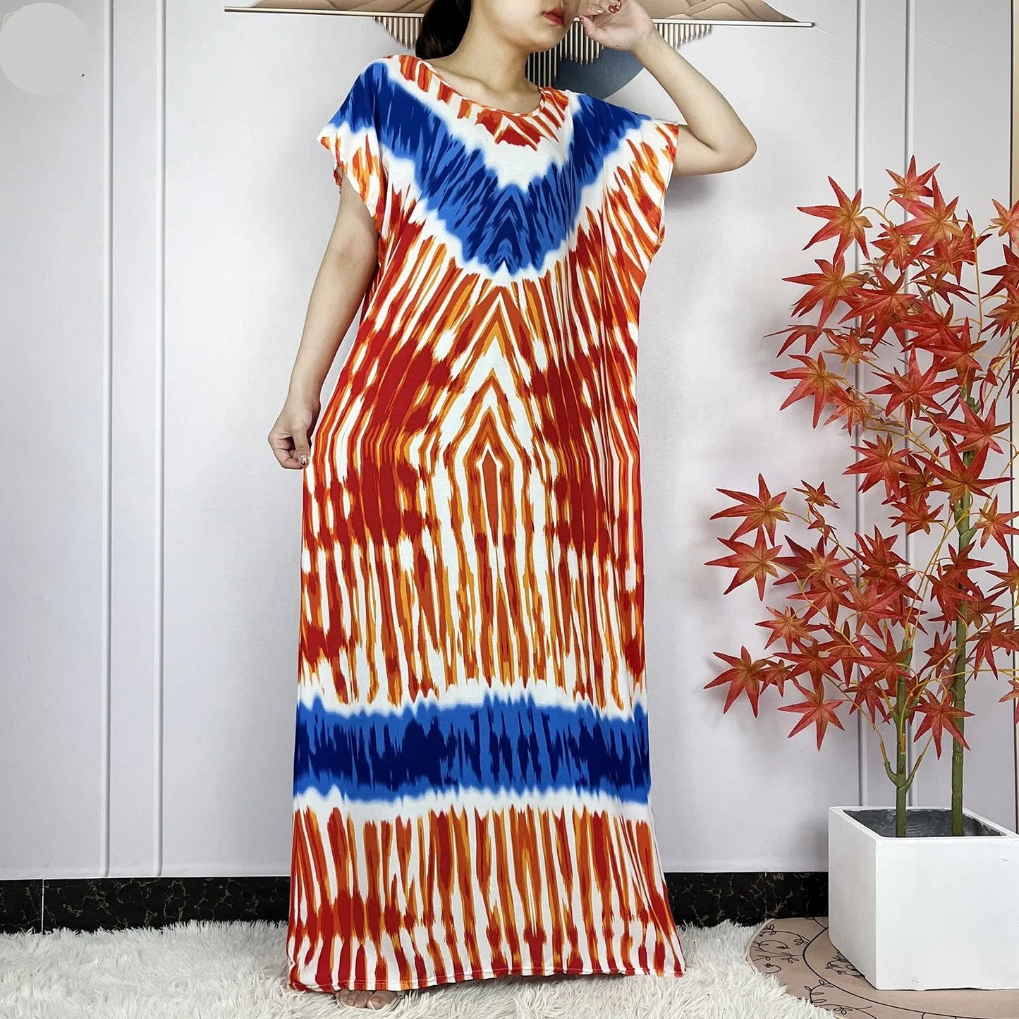 African Tie-Dye Dashiki Abaya Dress with Scarf