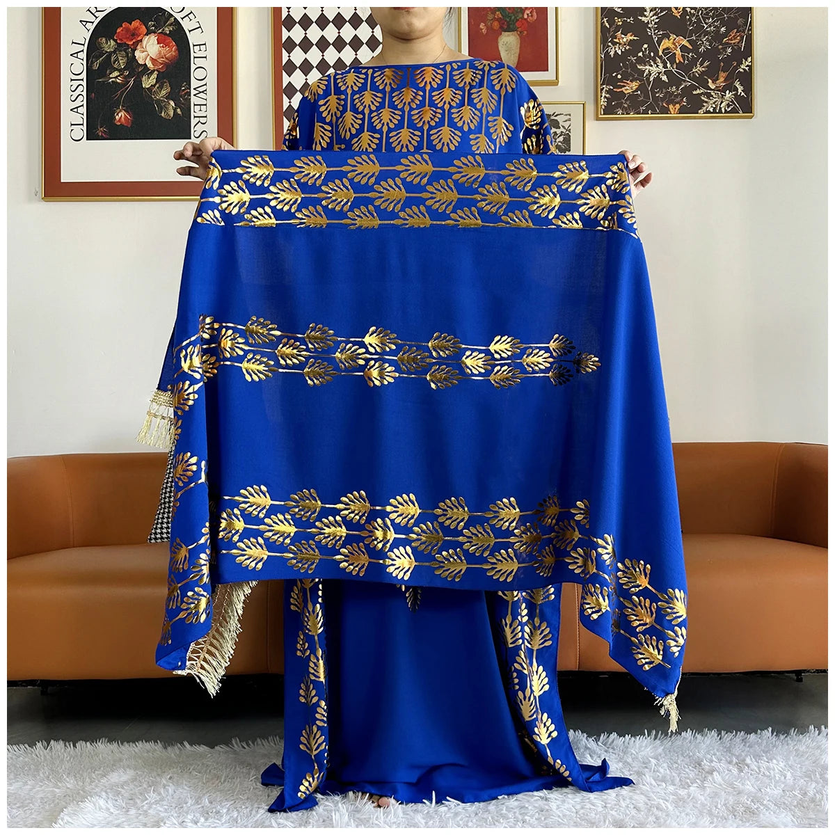 Women Dubai Print Caftan Dress with Headscarf