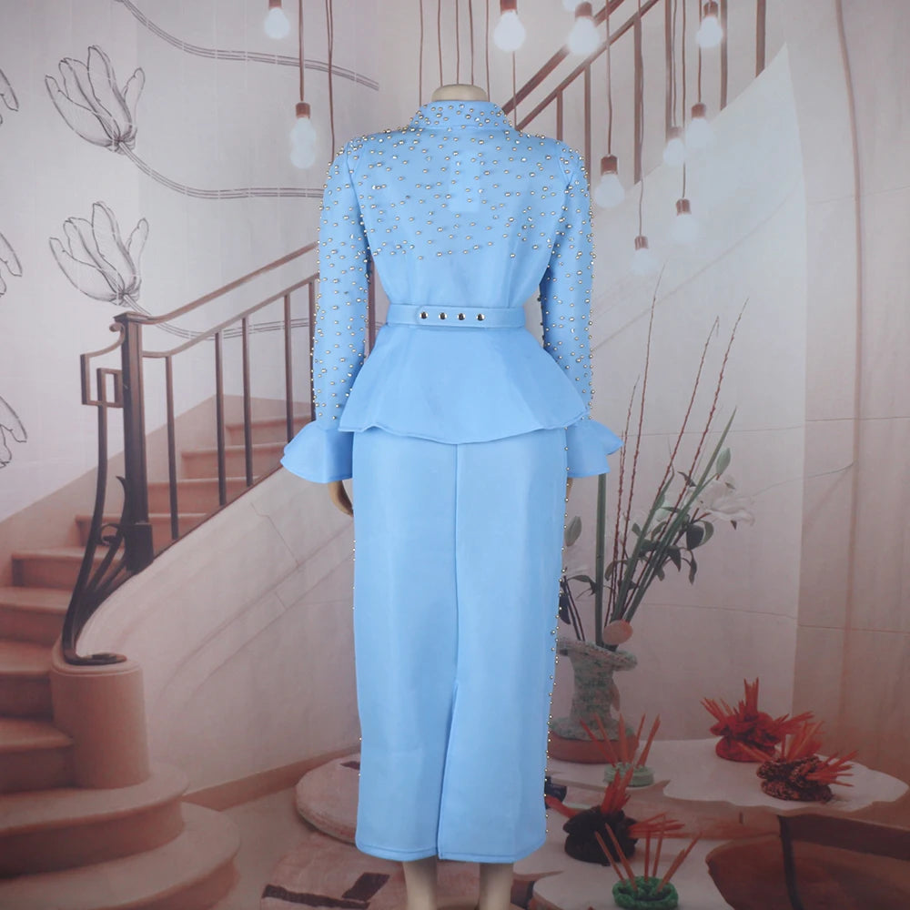 Luxury Rhinestone Mesh Dress Suit for Women