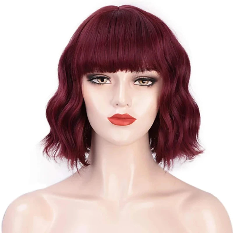Women Short Curly Bob wig with Bangs