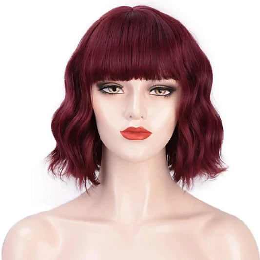 Women Short Curly Bob wig with Bangs