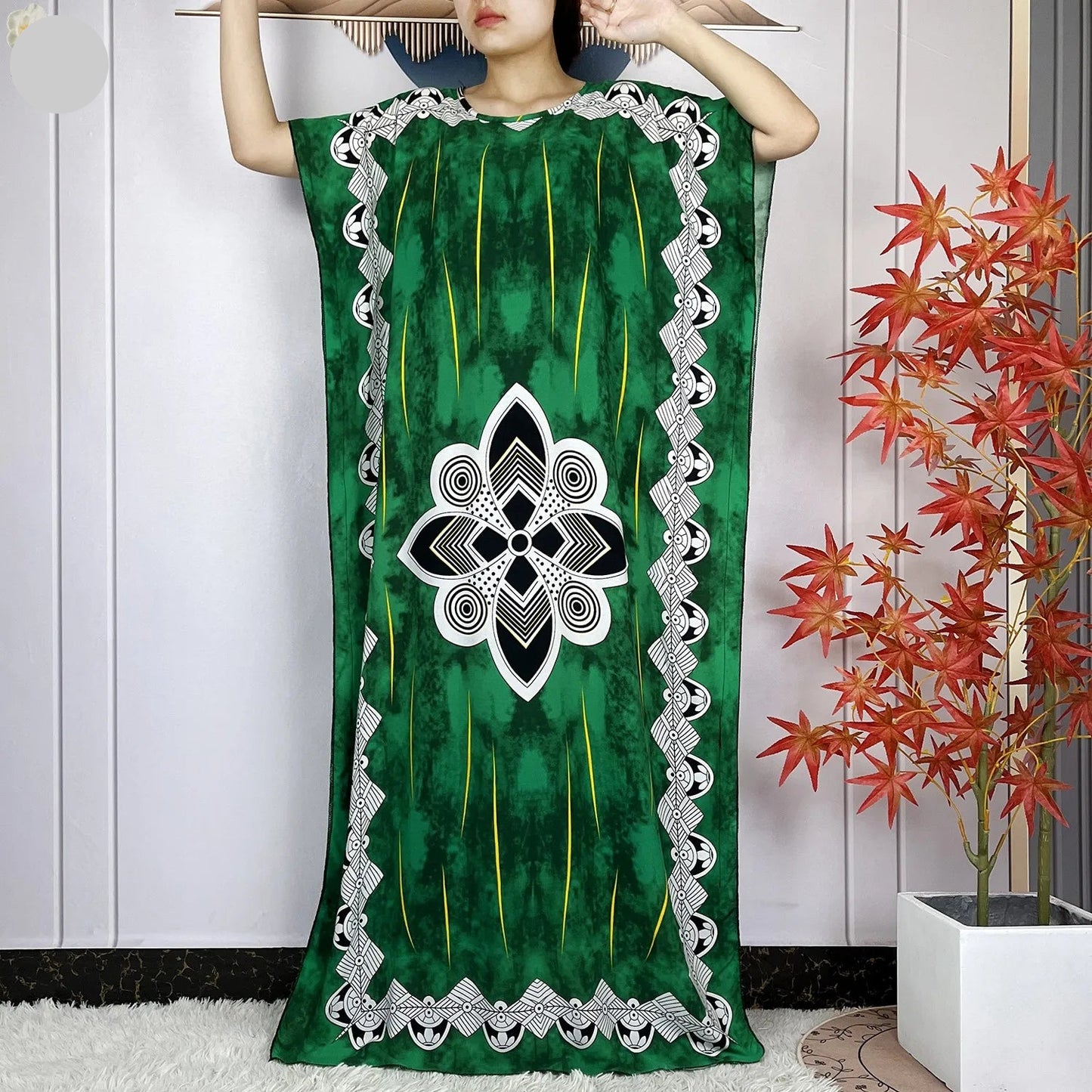 Elegant Loose fit Printed Caftan Dress with scarf
