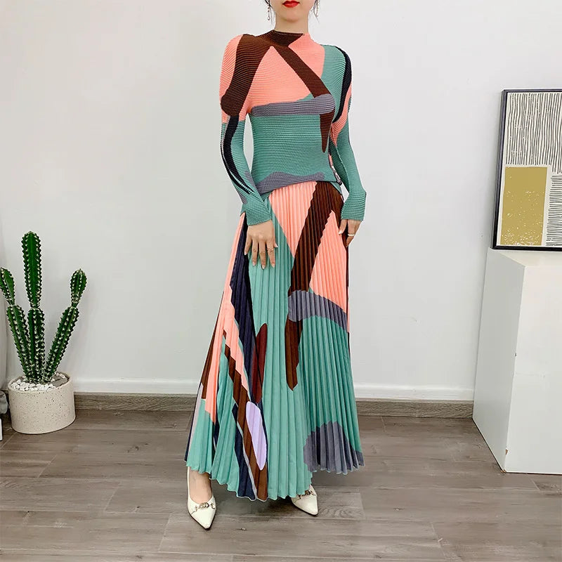 Women Pleated Top & Skirt Set