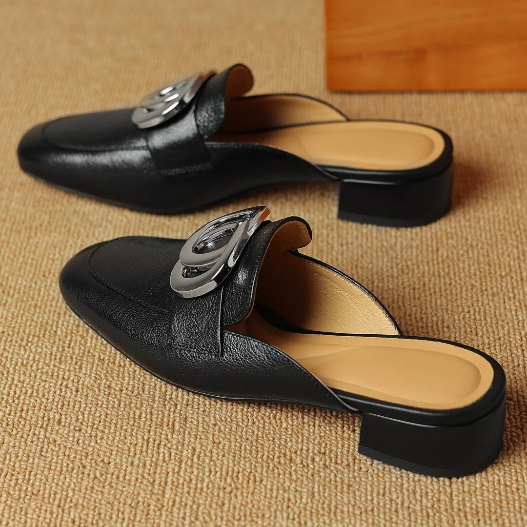 Women’s Plus Size Leather Square Toe Slip-On Mules (34-41)