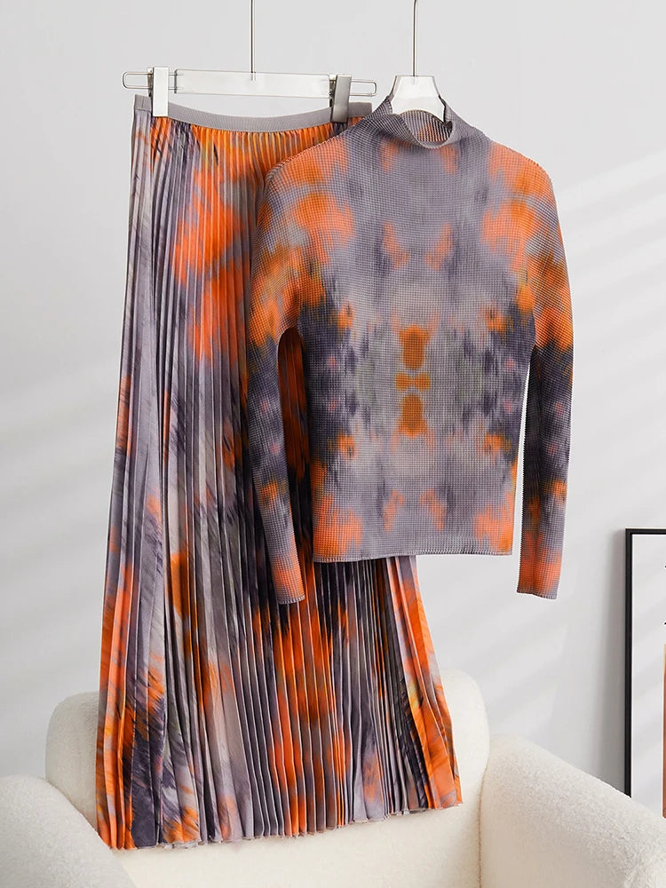 Printed Pleated 2-Piece Skirt Set for Women