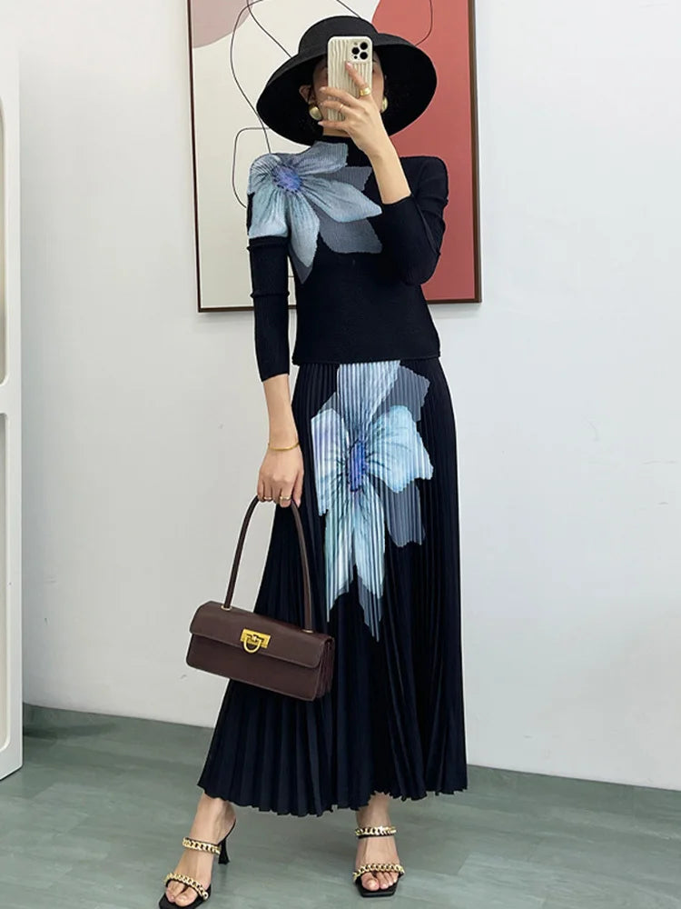 Elegant Printed Pleated 2-Piece Set for Women