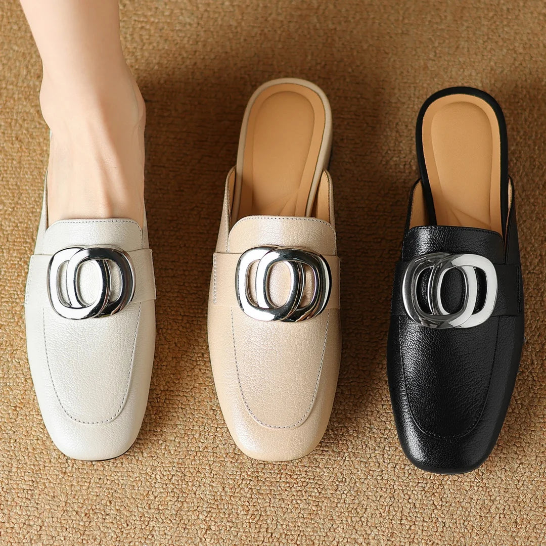 Women’s Plus Size Leather Square Toe Slip-On Mules (34-41)