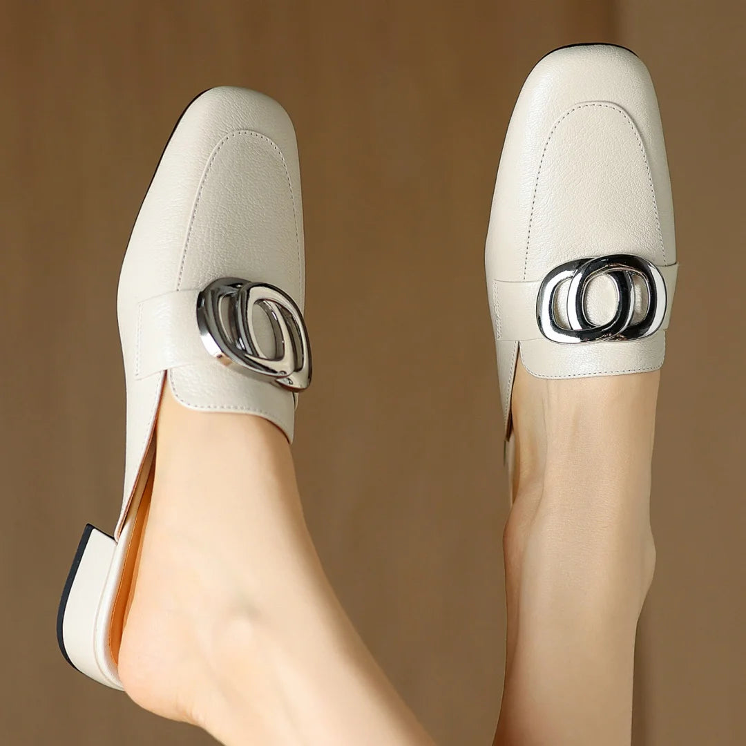 Women’s Plus Size Leather Square Toe Slip-On Mules (34-41)