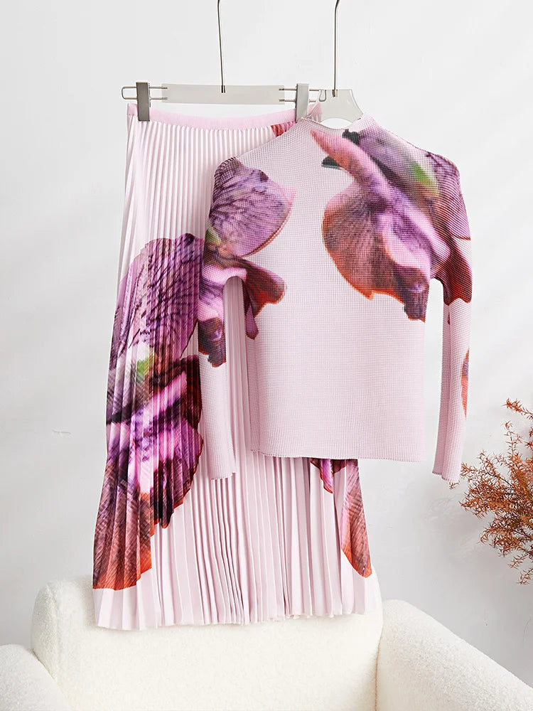 Women’s Pink Pleated Top & Skirt Set