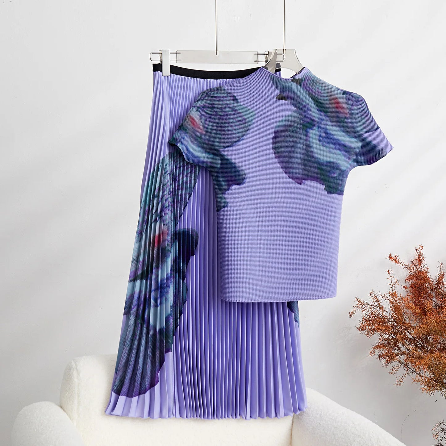 Women’s Pink Pleated Top & Skirt Set