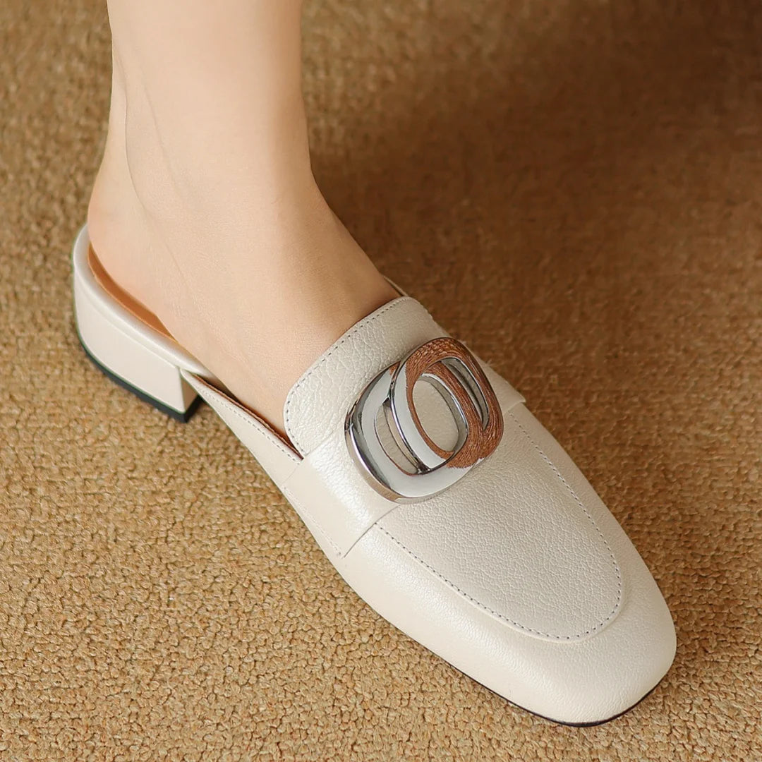 Women’s Plus Size Leather Square Toe Slip-On Mules (34-41)