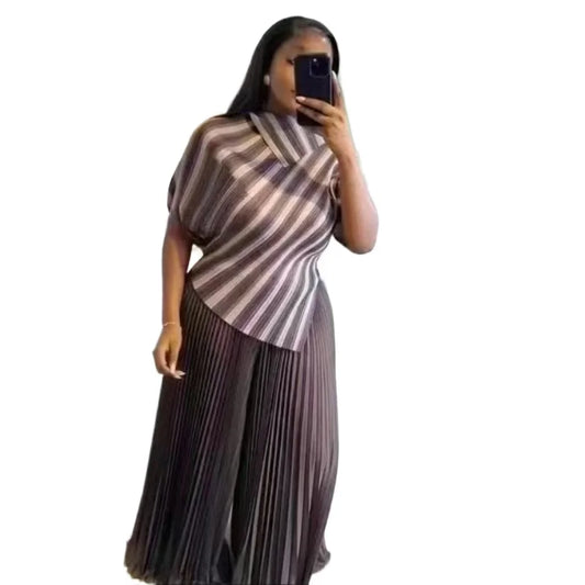 Women's Striped Top and Pleated Pant Suit