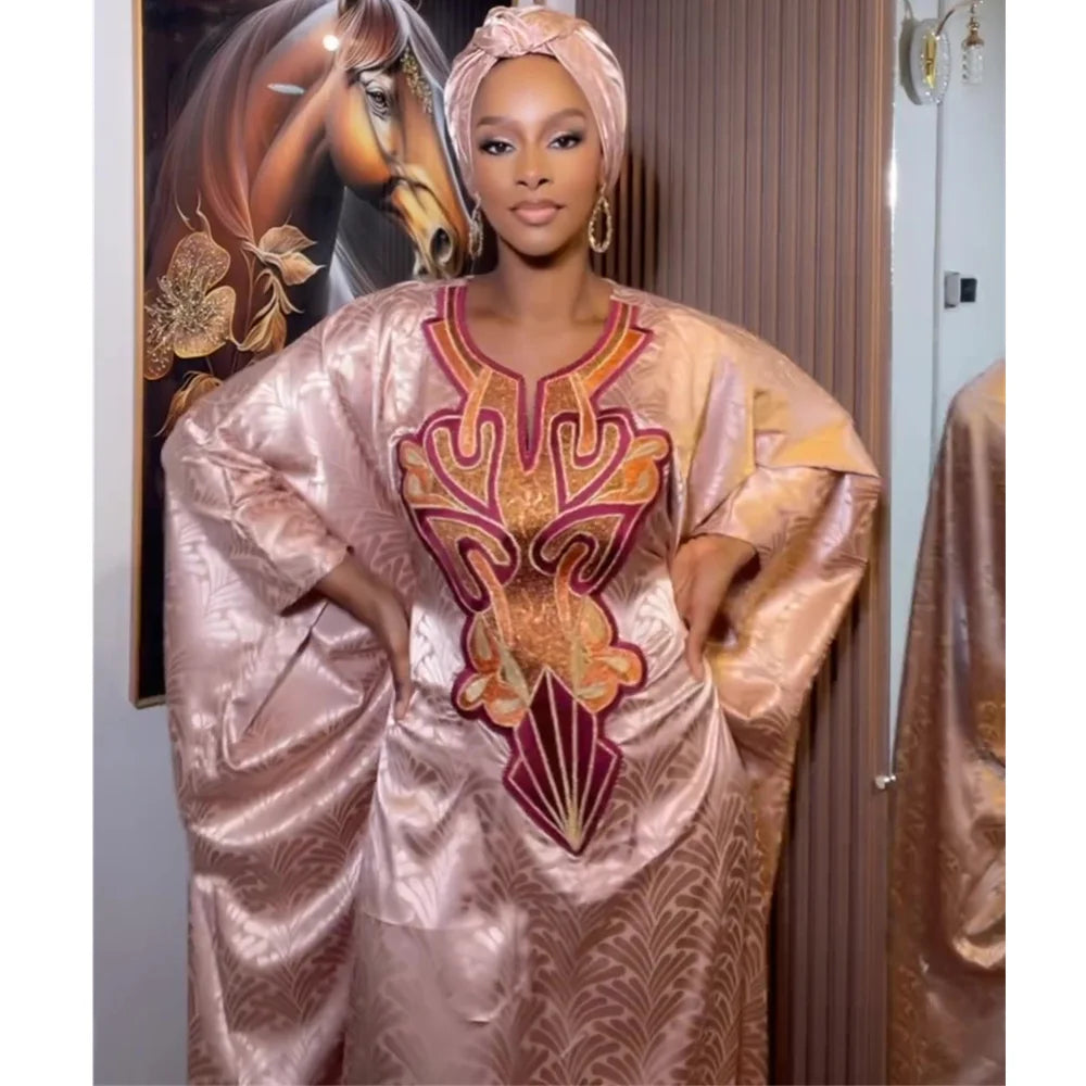 Women Dashiki Embroidery Bazin Gown