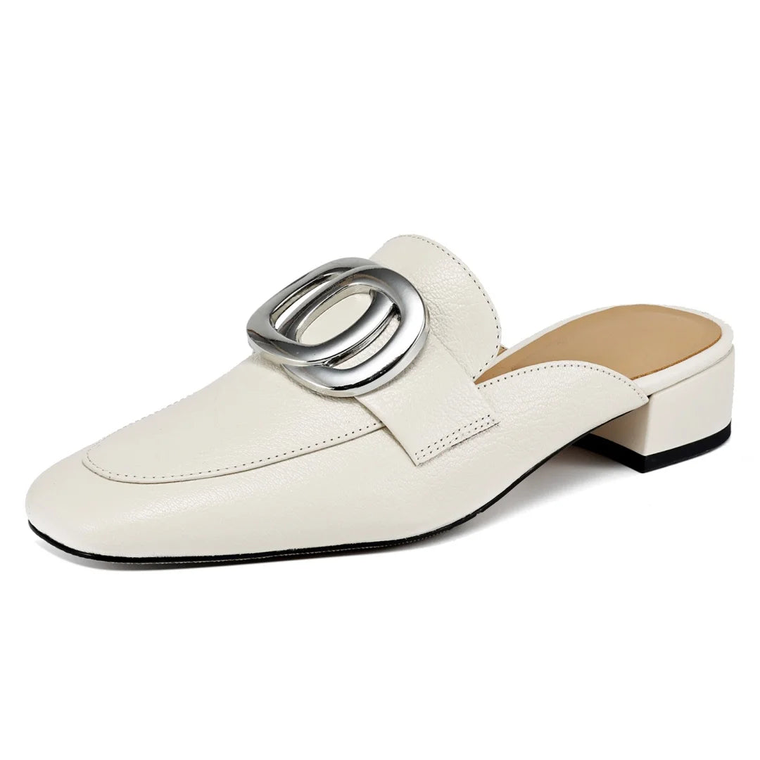 Women’s Plus Size Leather Square Toe Slip-On Mules (34-41)