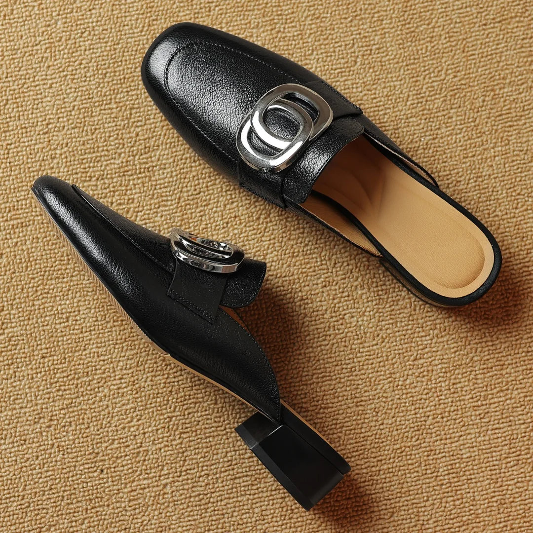 Women’s Plus Size Leather Square Toe Slip-On Mules (34-41)