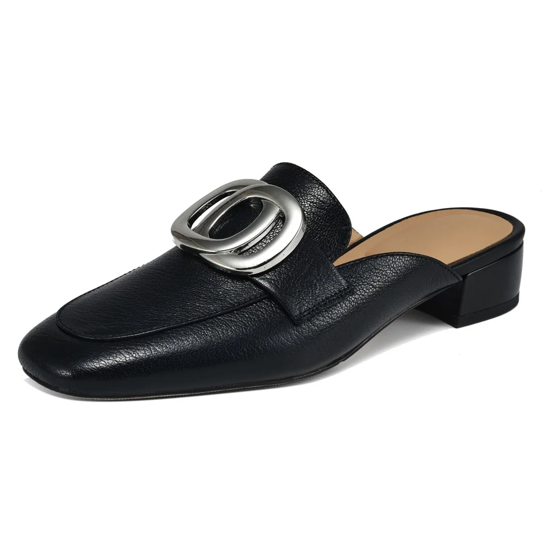 Women’s Plus Size Leather Square Toe Slip-On Mules (34-41)