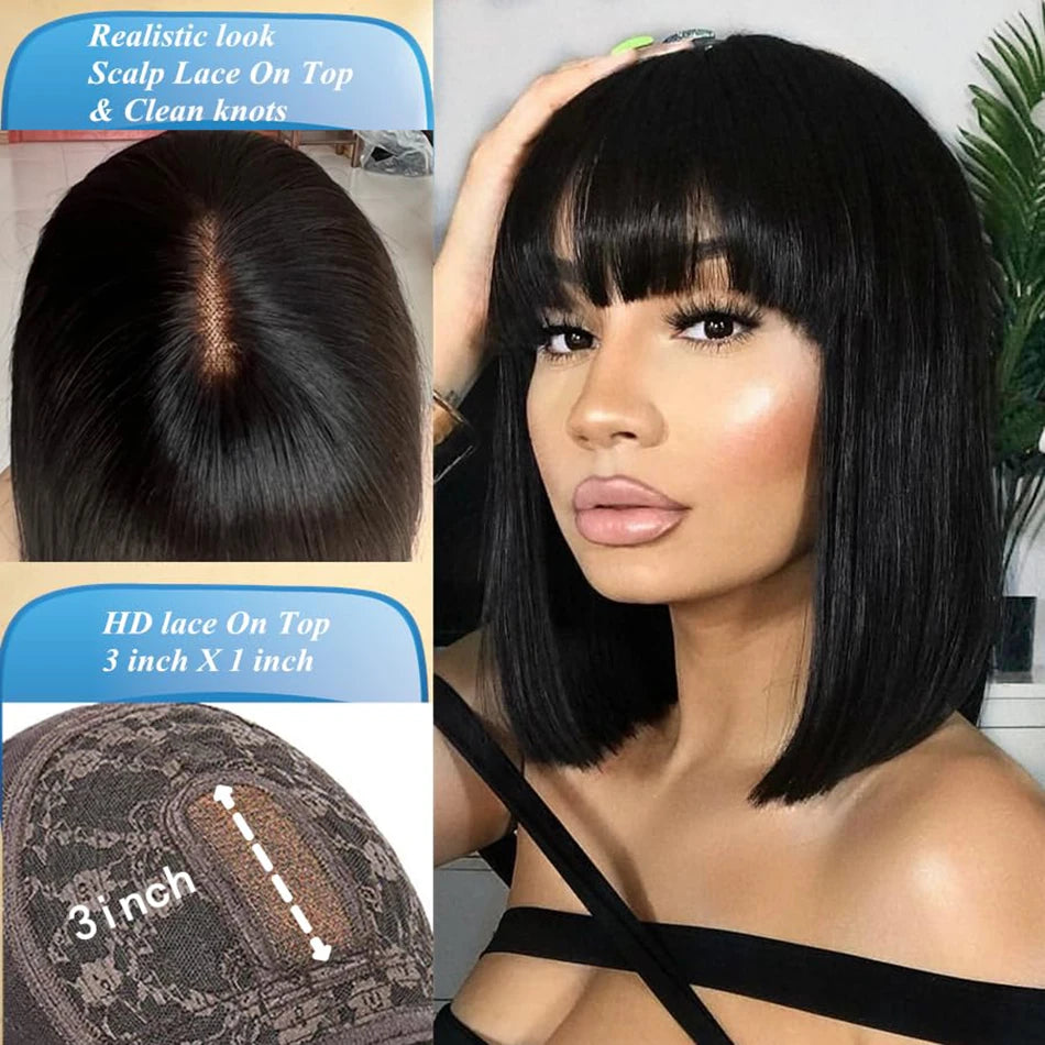 Bone Straight Human Hair Wig with Bangs