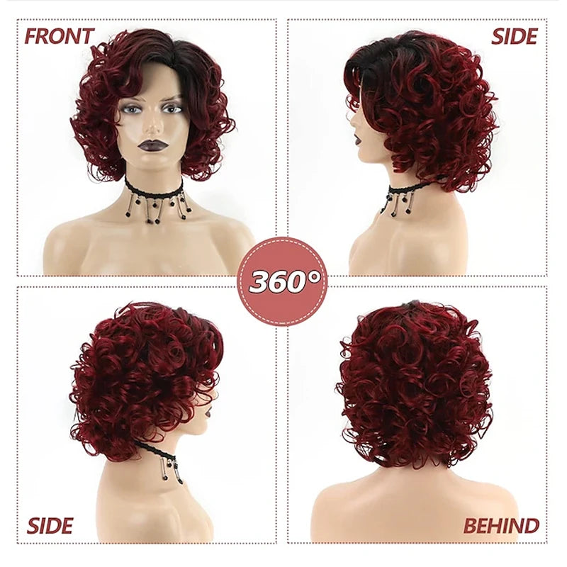 Short Burgundy Curly Wigs for Women