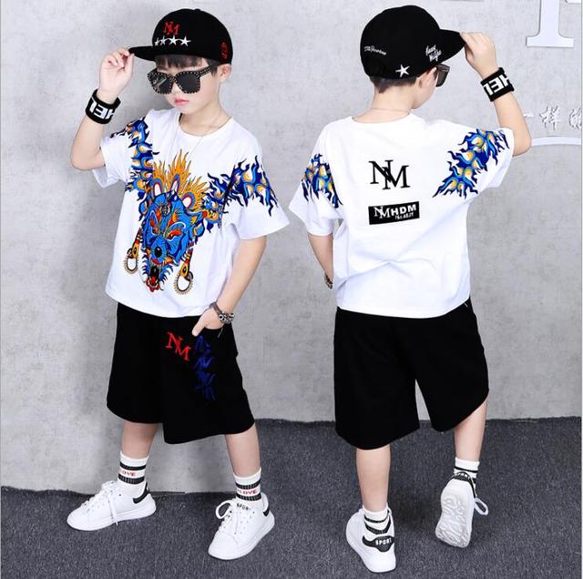 2 Pieces Suit Kids Boys Clothing Sets Hip-hop Summer Outfits