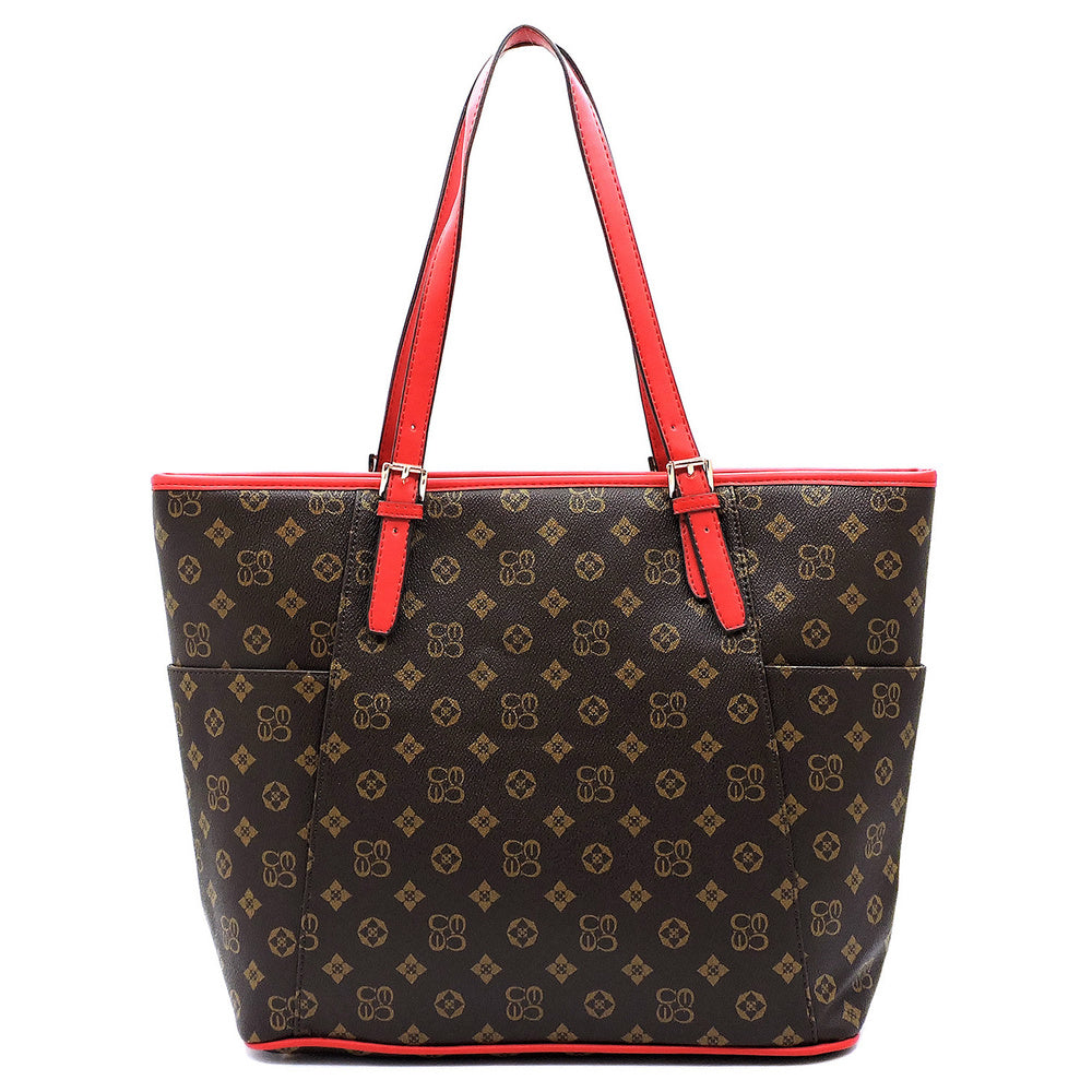 Women Monogram Handbag Shopper Tote BBNX04-Handbag-Brown and red-Free Item Online