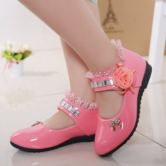 Children Elegant Princess Leather Sandals Kids Girls Wedding Dress Party Beaded Shoes For Girls