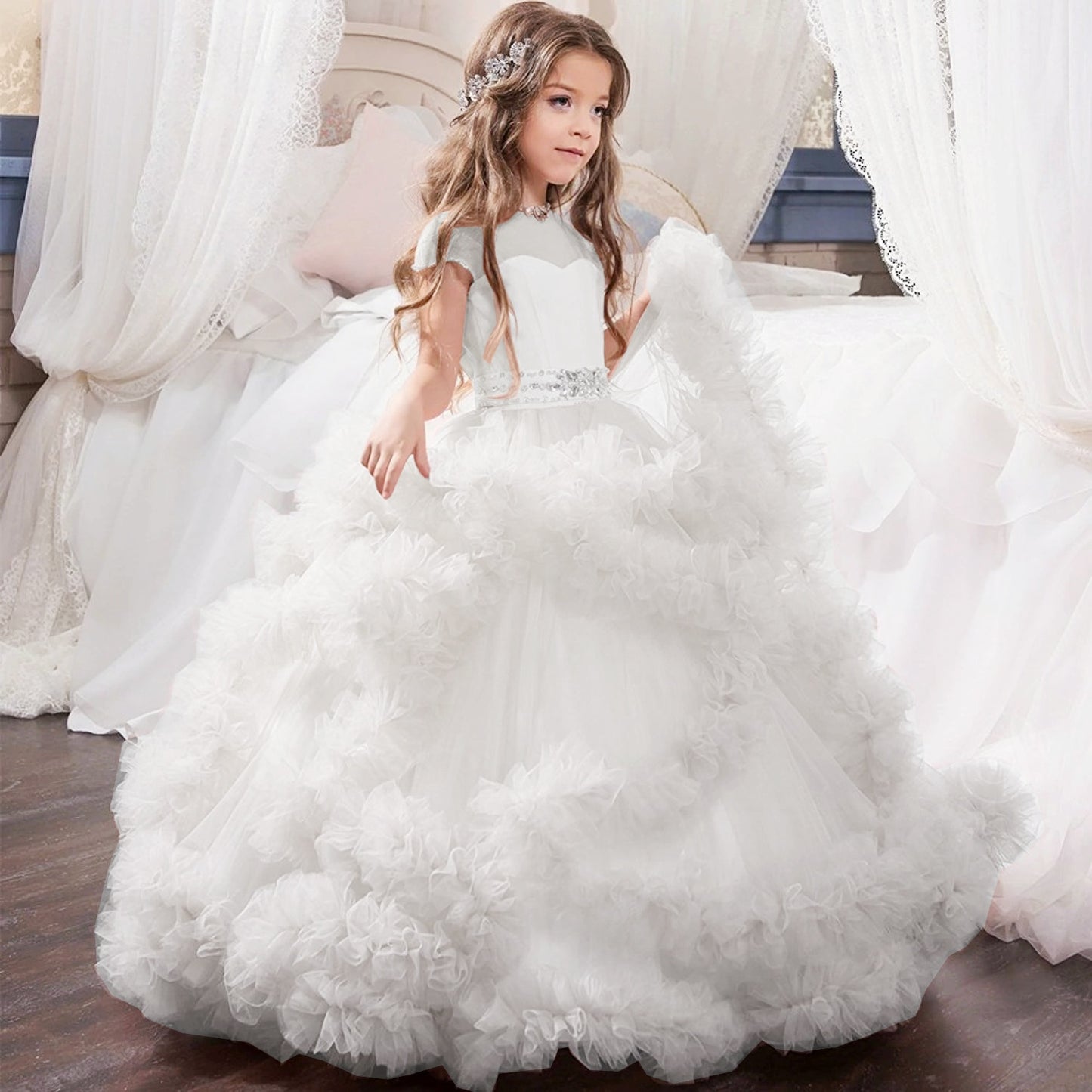 Costume Lace Long Party Flower Girl Wedding Dress