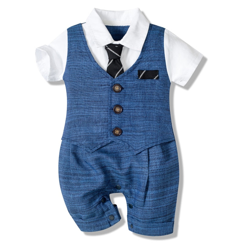 Baby Boy Clothes Cotton Handsome Rompers Little Gentleman Tie Outfit Newborn One-piece Clothing Button Jumpsuit Party Suit Dress