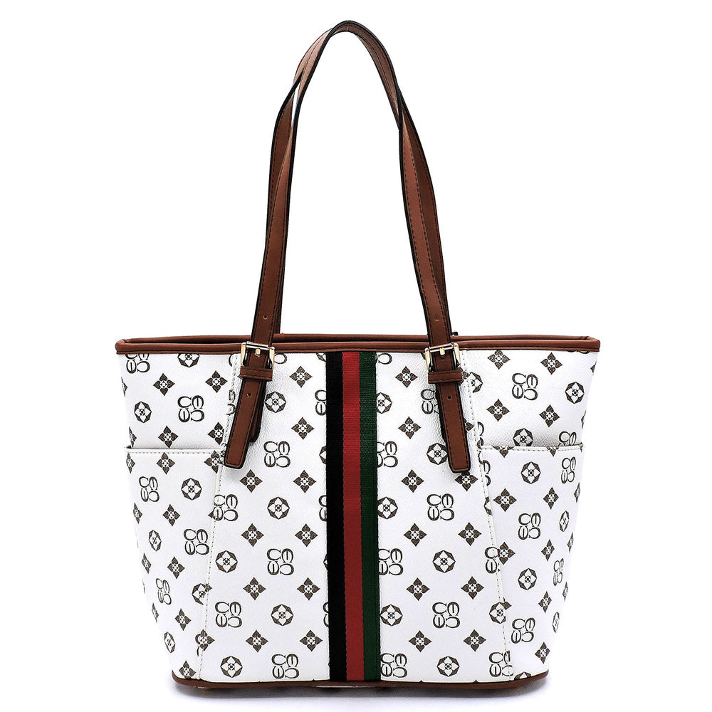 Women Canvas Monogram Handbag Tote Ivory and Tan BNX00-Handbag-Free Item Online