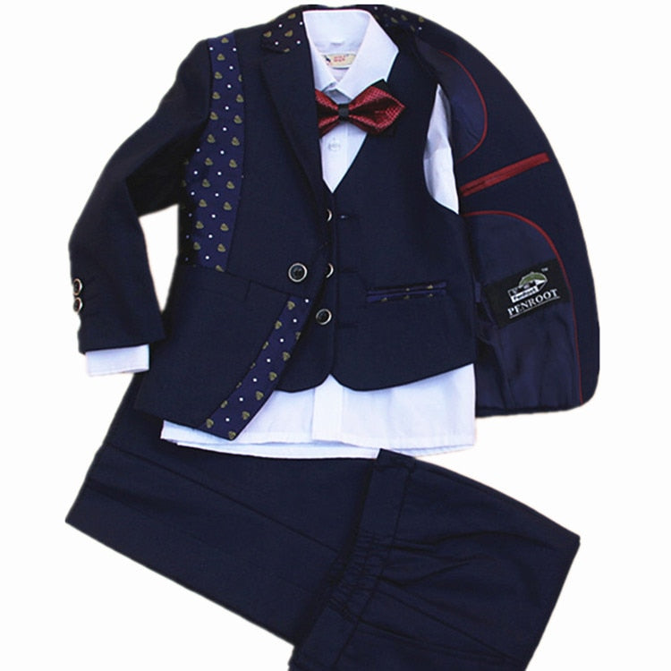 Children Formal Suit Jacket Wedding boys  Dress Suit 4 Pieces set high quality jacket+vest+pants +bow tie size 2years -12 years
