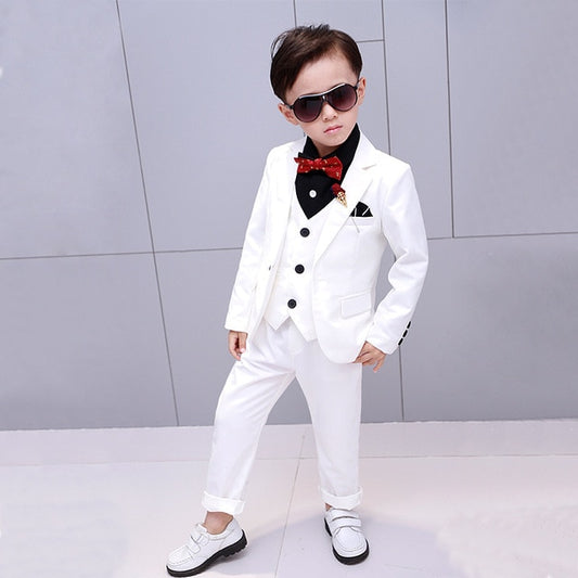 Flower Boys Formal Wedding Suit Kids Japan Style Jacket +Pants+Vest+BowTie 4Pcs Tuxedo Suit Kids Party Host Costume