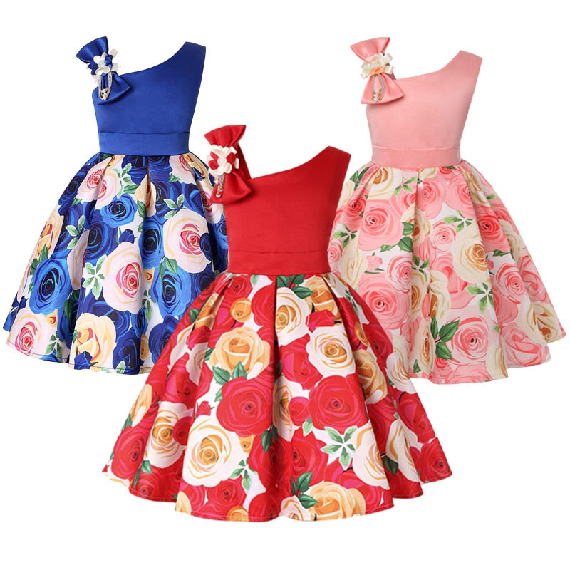 Girls Dress For Kids Clothes Flower One-shoulder Pageant Birthday Wedding Party Princess Children Dress 3 4 5 6 7 8 9 years