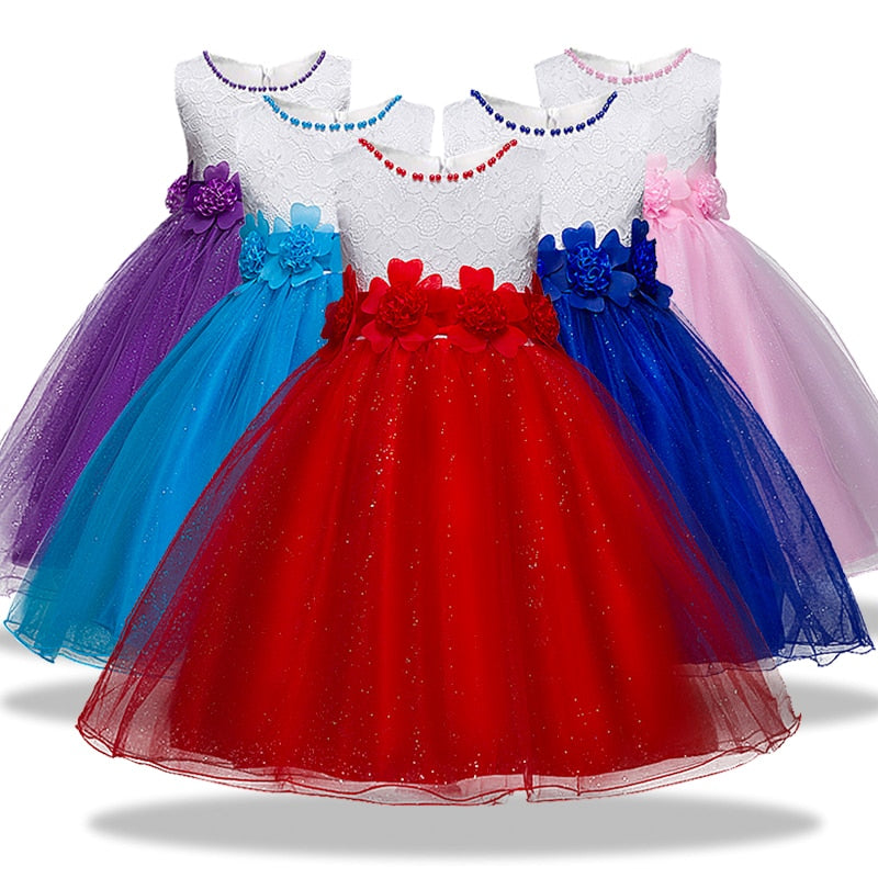 Girls Flowers Wedding Dress kids Princess Party long Dress clothing 3-14