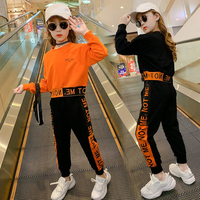 Girls&#39; Sweater Suit Spring Autumn Children&#39;S Clothing  Long-Sleeved Casual Top+Casual Trousers Big Kids Sports Clothes Sets
