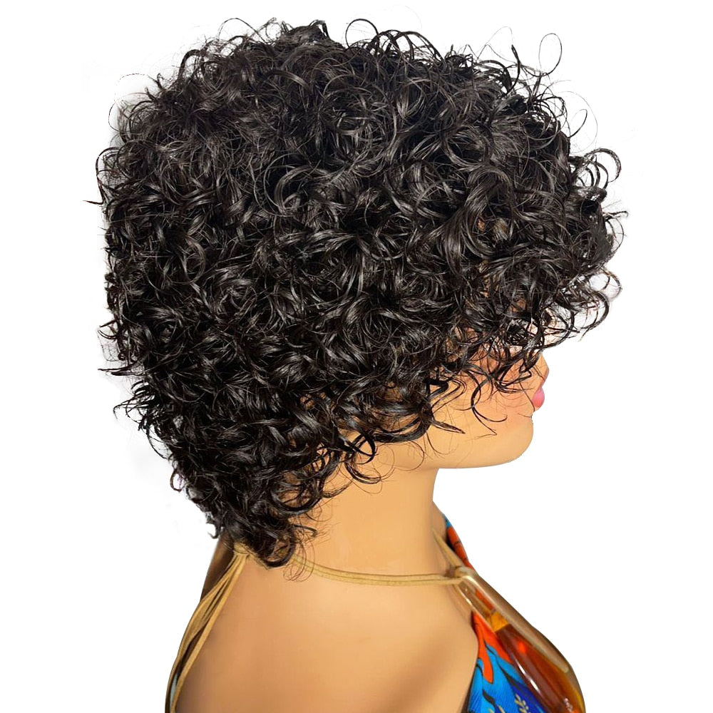 Pixie Cut Wig Human Hair Short Curly Women Human Hair With Bangs