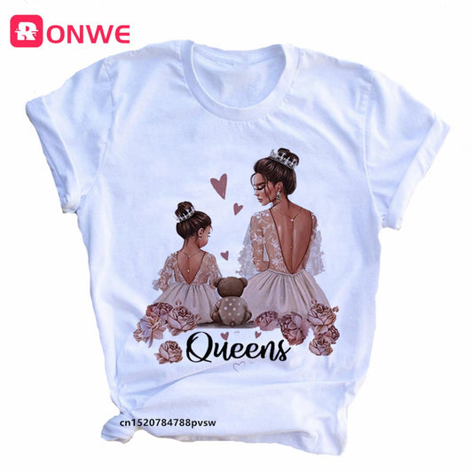 Mom and Men Queen Print Women T-shirt Best Mommy Summer Harajuku O Neck Funny 90S Tops Tee Daughter Casual Clothes,Drop Ship
