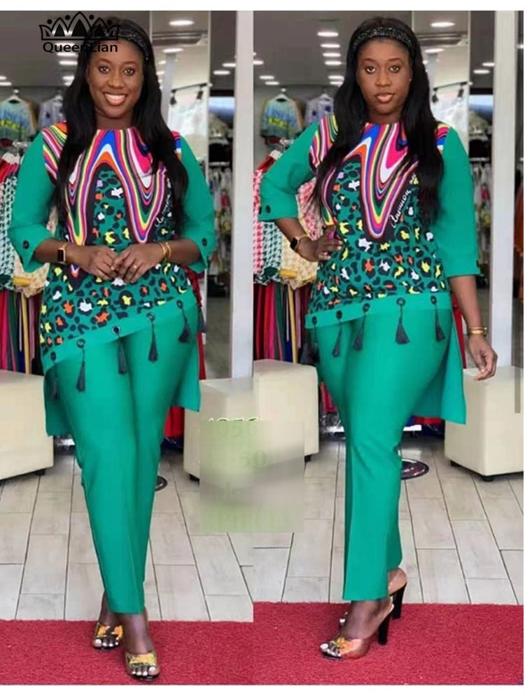Dashiki African 5 Colors New Fashion Suit (Dress and Trousers)    For Lady(LSTZ02#)