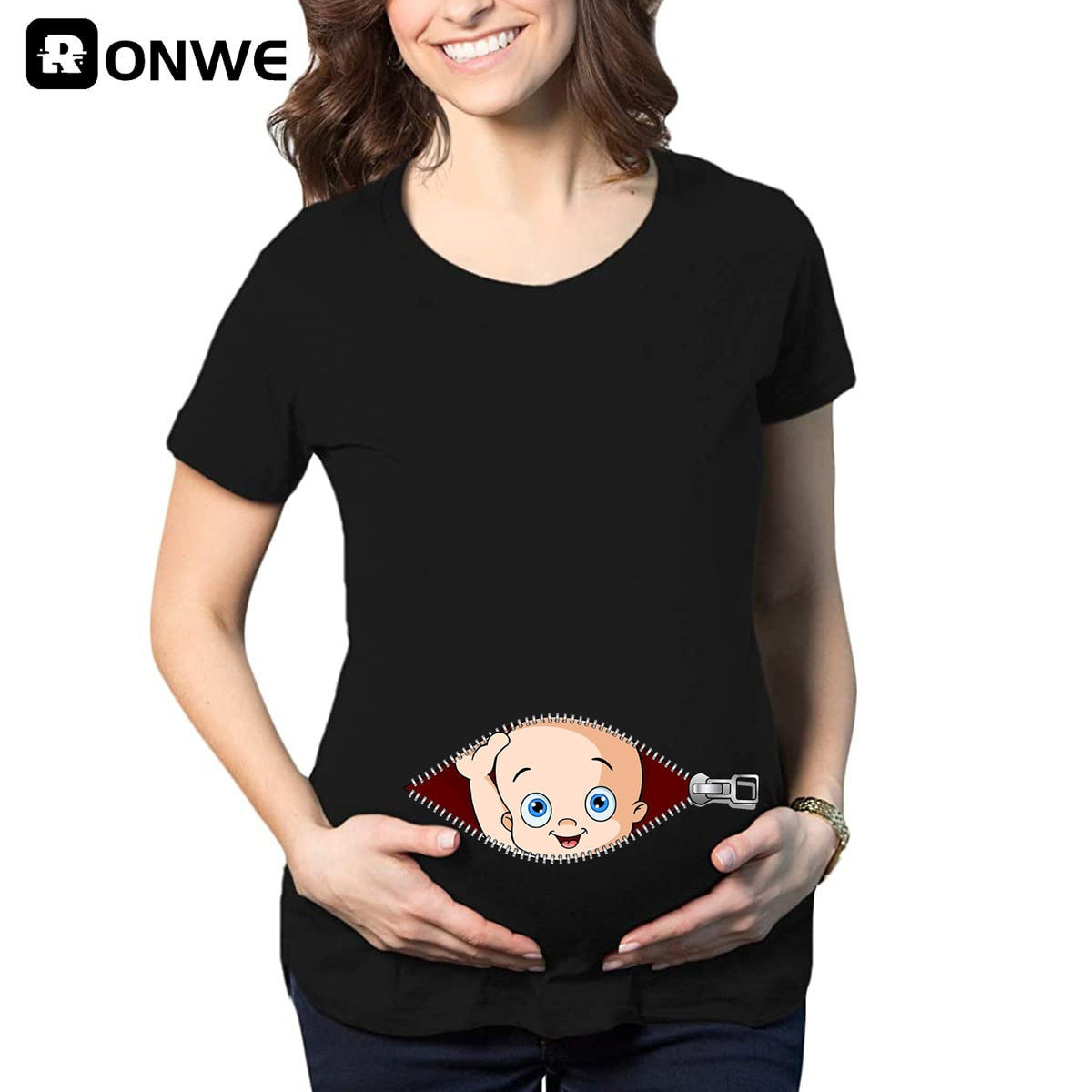 Zipper Baby Loading Women Pregnant Funny T Shirt Girl Maternity Pregnancy Announcement Shirt New Mom Cloth