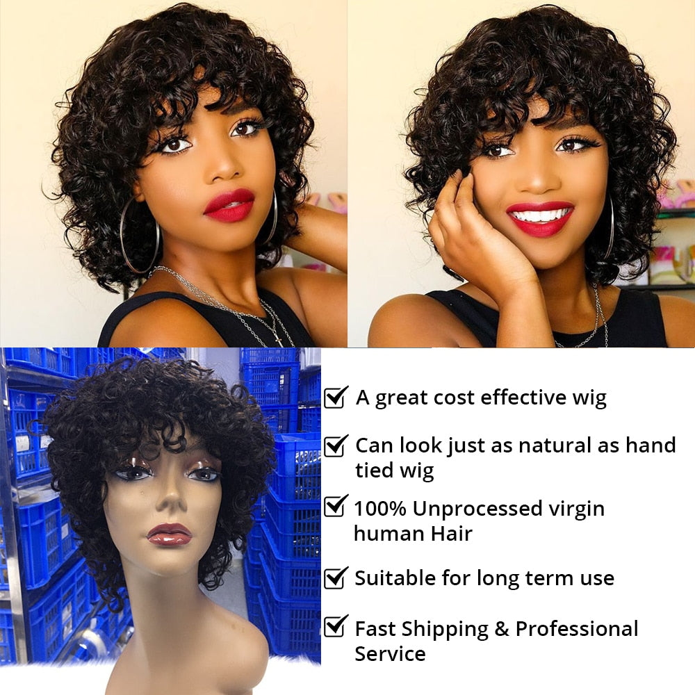 Pixie Cut Wig Human Hair Short Curly Women Human Hair With Bangs